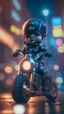 Placeholder: A Sharp Kawaii tiny hyper realistic baby captain america riding mini harley davidson, wearing bikers clothes with happy smile action, night of cyberpunk city background. wide angle full body, 8k, Cinematography, photorealistic,epic composition Unreal Engine,Cinematic, Color Grading, Portrait Photography,Ultra-Wide Angle, Depth of Field, hyper detailed