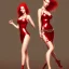 Placeholder: beautiful woman, red hair, mini dress, long legs