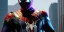 Placeholder: No1st_cr1t1kal, Spider man (miles morales), full body portrait of black samurai gaspunk, high detail, volumetric lighting, tiny features, intricate detail, volumetric clouds