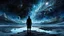 Placeholder: Melancholy, a solitary wanderer looking into the frozen cosmos, a vast galaxy growing from a crack in their chest while stars slowly escape into the darkness, surreal emotional symbolism, deep longing for something forever unreachable, blue-black color palette, ethereal light, breathtaking cosmic scenery, melancholic dream, masterpiece, highly detailed