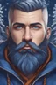 Placeholder: Blue color boika in 8k cartoon artstyle, blue eyes, Bald, beard, tattoos, winter, close picture, highly detailed, high details, detailed portrait, masterpiece,ultra detailed, ultra quality