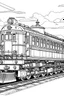 Placeholder: Outline art for coloring page OF A 1944 TOY TRAIN SET, coloring page, white background, Sketch style, only use outline, clean line art, white background, no shadows, no shading, no color, clear