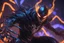 Placeholder: Huge symbiote in 8k solo leveling shadow drawing, shaco model, Halloween theme, neon blue lights, Chaos sea, intricate details, highly detailed, high details, detailed portrait, masterpiece,ultra detailed, ultra quality