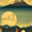 Placeholder: Ukiyo-e art, dragon center of the picture, mountains and sun in the background