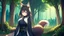 Placeholder: Girl, animal tail, animal ears, sit , night time, forest