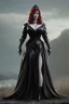 Placeholder: Christina Hendricks as evil queen in black leather gown, cleavage, angry, unreal 5, octane render,cinema4d, dynamic lighting, dramatic lighting, 4k, redshift render, highly detailed, hyper realistic