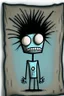 Placeholder: 2d drawing of a stickman, cool with punk hair, x eyes like in hangman, no shirt and only dressed in a shower towel,hands in air , looking frustrated ,3d realistic in colour