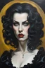 Placeholder: oil painting of a goth, punk vampire girl with highly detailed hair and facial features ,in the painting style of Gian Lorenzo Bernini and Johannes Vermeer, with a fine art aesthetic, highly detailed brushstrokes, realistic baroque style