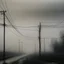 Placeholder: An empty road on a misty day. Telegraph poles and wires. Muted tones. With blotches and lens noise. Hyper realistic Photo 4k