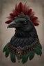 Placeholder: crow portrait, textured detailed feathers adorned with rococo style green and black and red pearls, diamond headdress, florals, organic bio spinal ribbed detail of detailed creative 3d rococo style light white floral background extremely detailed hyperrealistic maximálist concept art