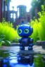 Placeholder: adorable cute chat priest robot with short punk hair and real human reflective eyes, blue fluffy by pond in garden of st. Barbara cathedral, its such a perfect day, motion blur, smoke, 8k, downlight, soft light, depth of field, photorealism, trending on art station, lotsa detail