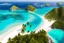 Placeholder: Impressive paradise islands, with elegant and luxurious futuristic homes on cliffs, vibrant and warm tones. Architecture, natural beauty, crystal clear waters, sun and lush vegetation