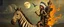 Placeholder: master oil painting by Rembrandt, good afternoon clay moon chill hyper bigger than life close up on a zebra dream smoking trickster golem peeking out of a sand twister whirlwind cocoon, all inside a bottle, and a big indian with mohawk and a totem