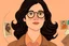 Placeholder: Wes Anderson cartoon of a dark haired and brown eyed woman who is a feminist and a web designer