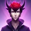 Placeholder: Anime profile picture of man with short black hair with red streaks, with purple dragon horns on top of his head, looking mischievous