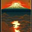 Placeholder: Ukiyo-e Style , mount fuji, sun set