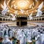 Placeholder: The scene in Mecca: People wearing white Ihram clothes, men without head coverings, women with veils, circumambulating around the Kaaba, and above them are transparent white spirits of children, men, and women with wings revolving around the Kaaba.