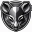 Placeholder: dead mouse's face logo on a triangular shield shape, vector(black white and gray)