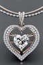 Placeholder: Create a visually stunning and luxurious image of a diamond necklace with a big symmetrical heart shape diamond at the center and 3 layers loops of small round diamonds around it