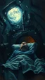 Placeholder: Man spends a sleepless night inside a dark submarine , paint it in the baroque style, as if the man is horrified