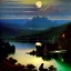 Placeholder: Drawing of 'Medieval Romanian Castle',mountain,lake,full moon, by gaston bussiere, greg rutkowski, yoji shinkawa, yoshitaka amano, tsutomu nihei, donato giancola, tim hildebrandt, oil on canvas, cinematic composition, extreme detail,fit full head inside picture,16k