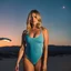 Placeholder: Thicc Sydney Sweeney in swimsuit looking at UFO in the distant dusk sky