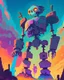 Placeholder: 60s cartoon style photo of a huge savage skelton robot in far off galaxy, style of Hannah Barbara, studio ghibli, akira toriyama, james gilleard, warner brothers, trending pixiv fanbox, acrylic palette knife, 8k, vibrant colors, devinart, trending on artstation, low details, smooth