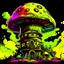 Placeholder: A fantabulous black, green, and yellow (((mushroom tower house))) erected atop a (geologic pillar), surrounded by the uncanny imaginative ((( swirling skies))), offset by the stark hues of a (neon-tinged nebulous space scape), within. captured by the hand a skilled master painter with a focus on (softly blurred compositions and voluminous lighting).