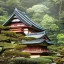 Placeholder: stunning, intricate japanese home in forest with mountain view and cerulean sky, mist, 8k, high-quality, ultrafine-detail, intricate, mixed media, painting, brian froud, howard lyon, anna dittmann, Greg Rutowski, alphonse mucha