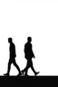 Placeholder: black silhouette of two men walking away on solid white background