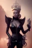 Placeholder: Pamela Anderson as evil queen in black leather, leather, busty, cleavage, angry, stern look. character design by cory loftis, fenghua zhong, ryohei hase, ismail inceoglu and ruan jia. unreal engine 5, artistic lighting, highly detailed, photorealistic, fantasy