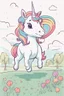 Placeholder: kids illustration, a cute unicorn playing in field, cartoon style, thick line, low details, vivid color