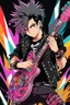 Placeholder: Full body PunkRocker,play guitar electric,with high details, style: Anime coloursfull glowing abstracts