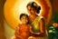 Placeholder: mexican woman and child mother looking at child painting neoclassism whole body zoom the sun smiling