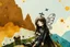 Placeholder: double exposure, merged layers, golden patina, corrosion, topographic lines, needle felt mohair cute chibi fairy princess, fairy village, watercolor and charcoal S<AI in sunshine