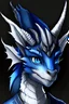 Placeholder: goofy adolescent midnight blue humanoid dragon, bright blue eyes, slate grey and silver horns, confident, soft features, kemono style