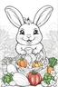 Placeholder: A black and white outline art for a kids coloring book, Cute bunnies in a vegetable garden, outlined with easy-to-color veggies around., white background , sketch style , full body, only use outline, mandala style, clean artpage, , white background, no shadows and clear well outlined