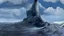 Placeholder: A colossal, calcified mountain, shaped like a great blackend redwood tree trunk, rises dramatically from the ocean. A powerful whirlpool swirls around the entire mountain, drawing water from the ocean and funneling it into a pit at the base of the trunk. Treacherous, broken steps wind their way up the cliff fac, leading the viewer's eye upward. composition emphasizes scale and power of the mountain, intensity of the whirlpool. style: realistic fantasy. dramatic, moody ligh