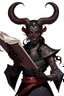 Placeholder: En black skin tiefling fra dnd holding a book with Arcane simple swirling around them