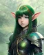 Placeholder: Detailed anime child elf girl, green hair, black and green dragon scale armour, intricate details, full body portrait, keep head in frame, slight smile, black Japanese motif, concept art, highly detailed, digital painting, concept art, sharp focus, illustration, art by Yoji Shinkawa, WLOP and greg rutkowski and alphonse mucha and artgerm and yanjun Chen and Junji ito and Makoto Shinkai, HDR, octane render