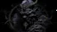 Placeholder: A purplish black moon empire in a dark dimension designed in Japanese Oni masks painted by Auguste Rodin