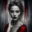 Placeholder: "A beautiful woman standing in a dark, realistic darkblue eyes, mixed media, black and white textures, splashes of red, red lips, 3D image Nikon D850 sharp focus elegant Award winning photography fantasy intricate 8k very attractive beautiful dynamic lighting hyperrealistic" "detailed matte painting, deep color, fantastical, intricate detail, splash screen, complementary colors, fantasy concept art, 8k resolution trending on Artstation Unreal Engine 5"