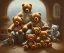 Placeholder: boy and big teddy bears. oil on canvas