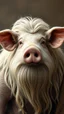 Placeholder: A pig with human look face and long hair and beard looks like an ancient Sumerian gods