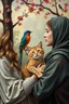 Placeholder: College pictures of love, birds, cats, babies, beautiful women, oil painting style, for famous artists , ultra high quality, 8k, cinematic