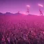 Placeholder: GIANT DANCE PARTY, FESTIVAL IN THE MOUNTAINS, MUSIC FESTIVAL, CROWD, ALIENS, cinematic lighting, 4k, 8k, octane render, digital concept art, ambient lighting, PINK