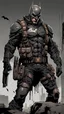 Placeholder: Redesigned Todd McFarlane style futuristic military commando-trained villain batman spawn heist. full face mask. Bloody. Hurt. Damaged. Accurate. realistic. evil eyes. Slow exposure. Detailed. Dirty. Dark and gritty. Post-apocalyptic Neo Tokyo .Futuristic. Shadows. Sinister. Armed. Fanatic. Intense.