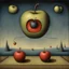 Placeholder: Surreal weird style by Pawel Kuczynski and Joan Miro and Bridget Bate Tichenor and Graham Sutherland, surreal abstract art, apples representing the deep fear of being alone, abstract anthropomorphic apple weirdlings, weirdcore, depth of field, unsettling, asymmetric abstractions, creepy, never before seen, dark oil painting