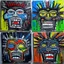 Placeholder: 5 angry grotesque faces, by Jean-Michel Basquiat, acrylic painting