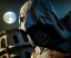 Placeholder: Moon Knight, hood and mask, gray custom, calignosity, cobblestone alley, fantasy, high resolution